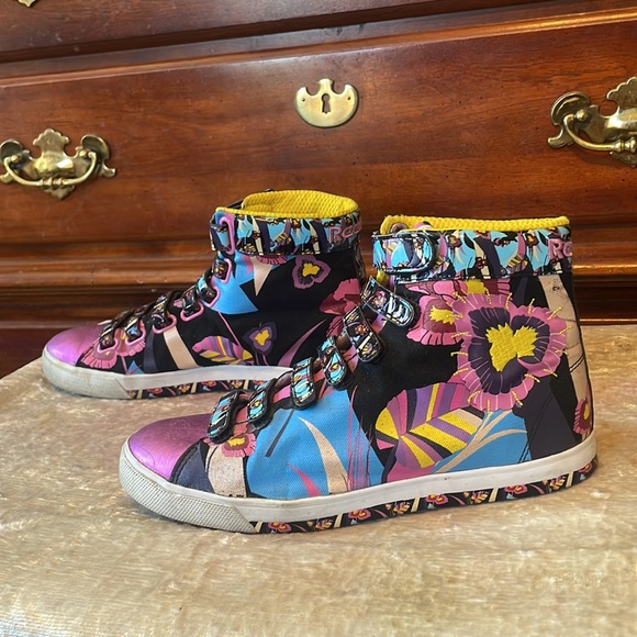 Reebok Shoes - Rolland Barry x REEBOK NPC Mid Multi-Color Floral Silk Screen $200 EUC US Wmn 8